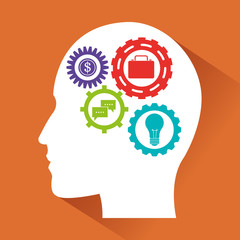 Human head and icon set. Big idea think different and creative theme. Vector illustration