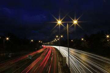 Peel and stick wall murals Highway at night Dark light trails