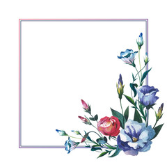 Wildflower Eustoma flower frame in a watercolor style isolated.