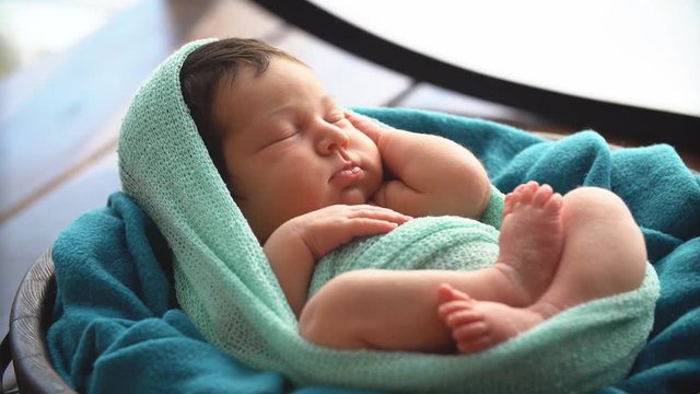 Newborn Baby Smiles In Sleep. 4k