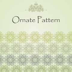 Vector pattern in Eastern style on scroll work background. Ornate element for design. Place for text. Ornamental pattern for wedding invitations, greeting cards. Traditional outline decor.