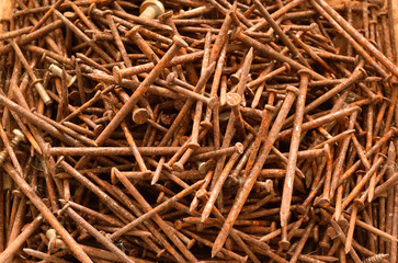 Background of the old rusty nails close-up.