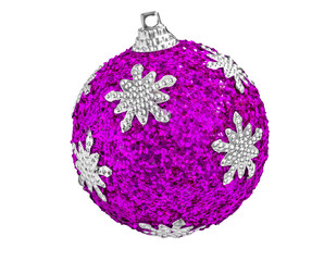 Tree decoration - purple christmas ball isolated on white.