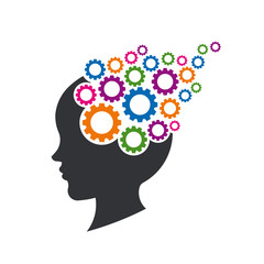 Kid Brain with Gears. Concept of Mental Thinking. Vector Illustr
