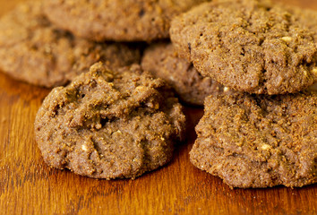 Nut cookies on a wooden background