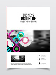 Business presentation with photo and geometric graphic elements.