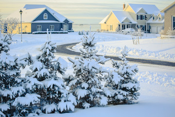 Urban neighbourhood under a blanket of snow.