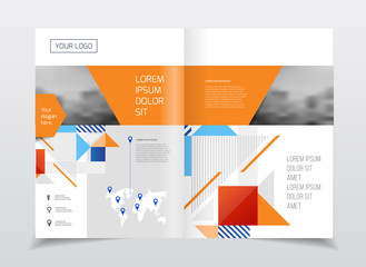 Business presentation with photo and geometric graphic elements.