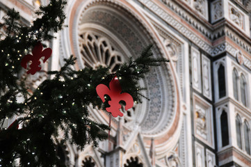 Christmas in Florence, Christmas tree in Piazza del Duomo in Florence with the Cathedral in the background