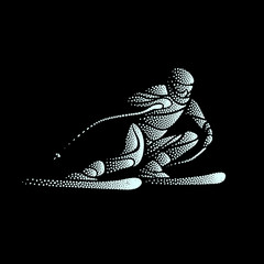 Giant Slalom Ski Racer stippled silhouette. Vector illustration