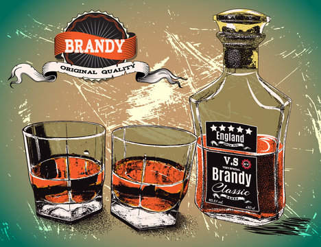 two glasses with bottle of alcohol drink