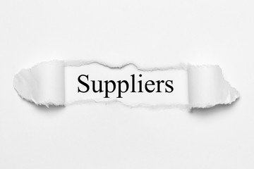 Suppliers on white torn paper