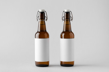 Beer Bottle Mock-Up - Two Bottles. Blank Label