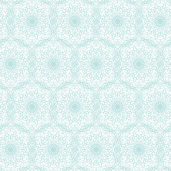 Seamless abstract background pattern with blue guilloche ornament on white (transparent) background. Vector illustration eps