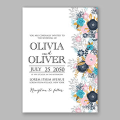 Wedding invitation template with watercolor winter flower christmas wreath pine branch  Baby shower invitation template with watercolor tropical flower wreath