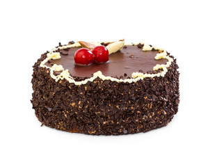 Whole chocolate cake with cherry