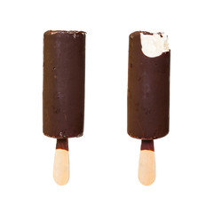 Set of two ice cream covered with chocolate