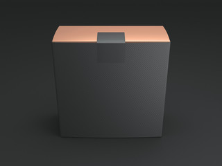 Black Gold Box with black sticker and cover. 3d rendering