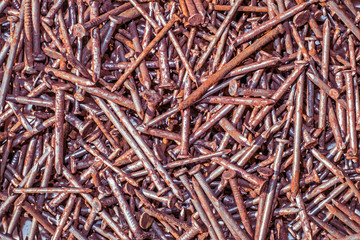 Rusty nails. Top view. Abstract texture background