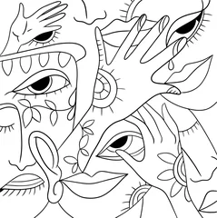 Tuinposter Klassiek abstract abstract met versierde gezichten