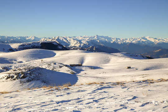 snow in alpine mountains lessinia