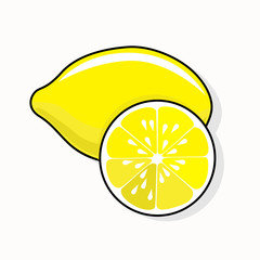 Lemon isolated on white background. For web and printing. Sliced lemon. Fruit icon.