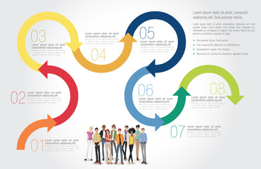Template for advertising brochure with cartoon young people.
