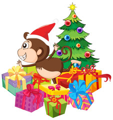 Christmas theme with monkey and tree