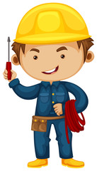 Electrician with screwdriver and helmet