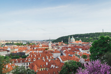 Fototapeta premium Prague cityscape in spring. Top view of old city center.