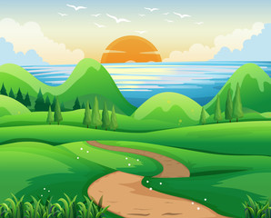 Obraz premium Scene with sunset at sea