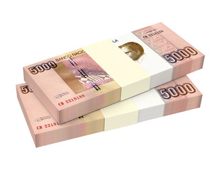 Angolan kwanza bills isolated on white background. 3D illustration.