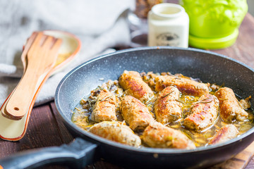 Homemade Meat in a Frying Pan for Dinner, Horizontal View
