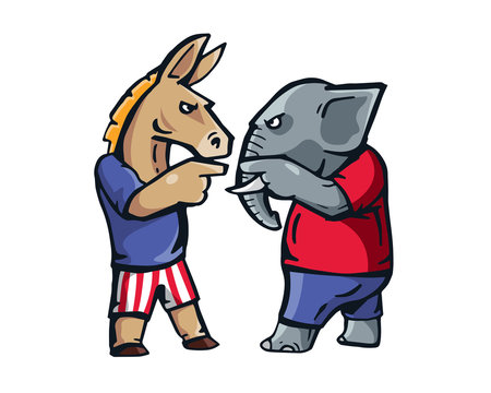 USA Democrat Vs Republican Election Match Cartoon -  Presidential Rival