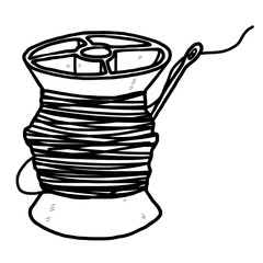 needle and thread / cartoon vector and illustration, black and white, hand drawn, sketch style, isolated on white background.