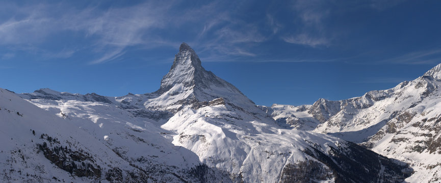 Panoramic view of majestic Matterhorn in the winter