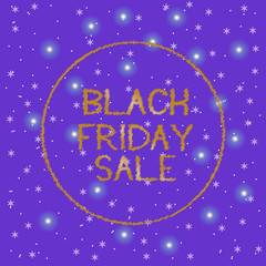 Black Friday sale in golden letters on the background of the winter sky New Year. Falling snowflakes