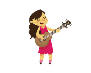Obraz na płótnie Canvas Cute Female Guitarist Character - Fun Musical Performance