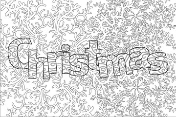 christmas pattern for adult coloring book, greeting card, zen art isolated on the white background