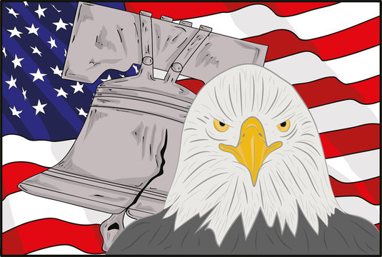 symbols of America: the bell, an eagle and a flag. vector illustration.