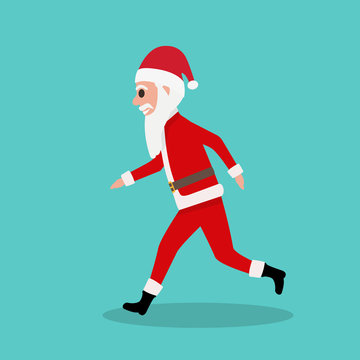 Cartoon Santa Claus runs to children at Christmas