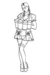 Waitress with beer, hand drawn doodle, sketch in pop art style, vector