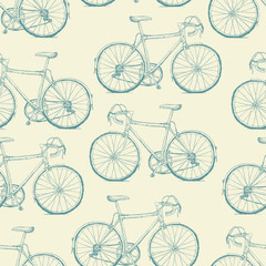 Fototapeta premium Hand-drawn Bicycles Seamless Pattern. Vintage retro background