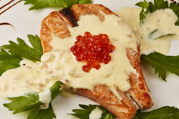 red caviar and grilled fish