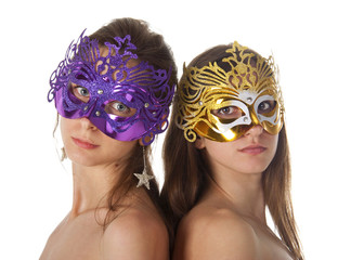 Fototapeta premium Two women in carnival masks