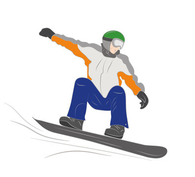 Snowboarder coming down from the mountain. vector illustration.