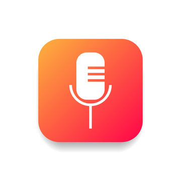 Microphone icon vector, clip art. Also useful as logo, square app icon, web UI element, symbol, graphic image, silhouette and illustration.