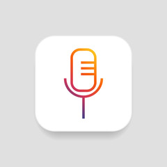 Microphone icon vector, clip art. Also useful as logo, square app icon, web UI element, symbol, graphic image, silhouette and illustration.