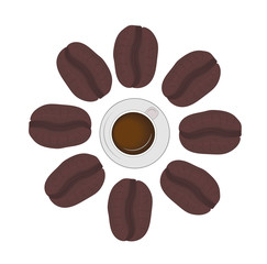 cup of coffee on a background coffee beans. vector illustration