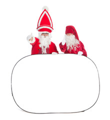 Santa Claus and dwarf  Holding Blank Banner 
